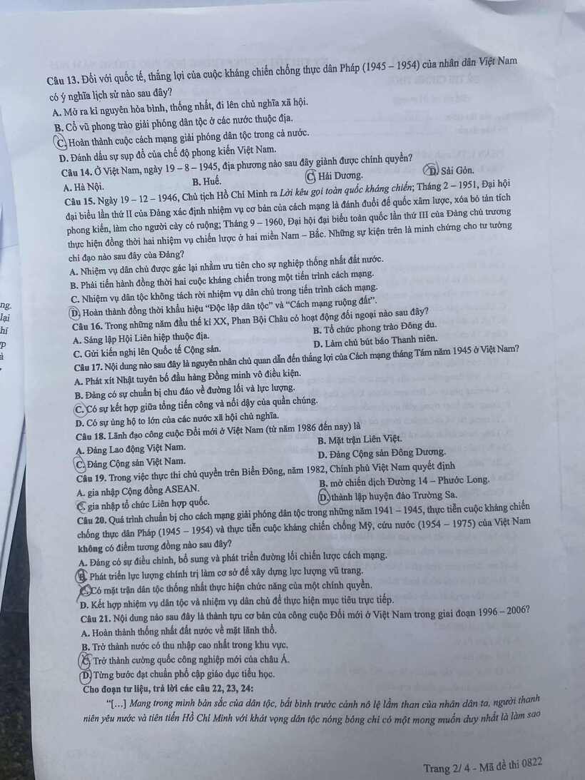 Gợi ý đáp án, đề thi môn Lịch sử mã đề 0822 tốt nghiệp THPT 2025 chính xác nhất - 3