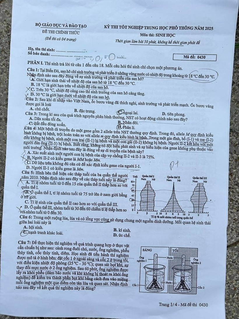 Gợi ý đáp án, đề thi môn Sinh học mã đề 0430 tốt nghiệp THPT 2025 chính xác nhất - 1
