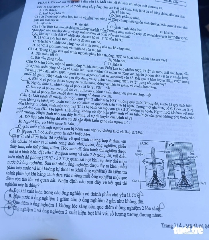 Gợi ý đáp án, đề thi môn Sinh học mã đề 0426 tốt nghiệp THPT 2025 chính xác nhất - 1