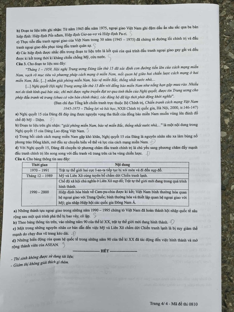 Đề thi môn Lịch sử mã đề 0810 tốt nghiệp THPT 2025. Ảnh: VietNamNet