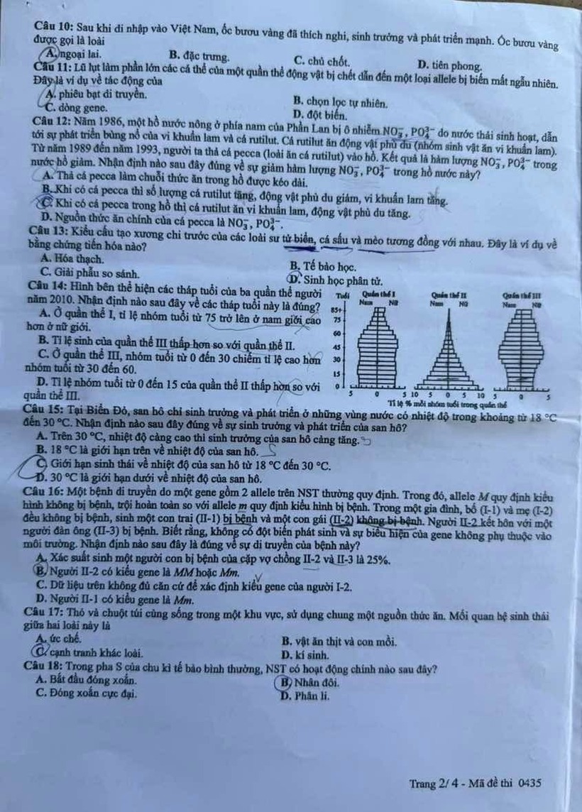 Gợi ý đáp án, đề thi môn Sinh học mã đề 0435 tốt nghiệp THPT 2025 chính xác nhất - 2