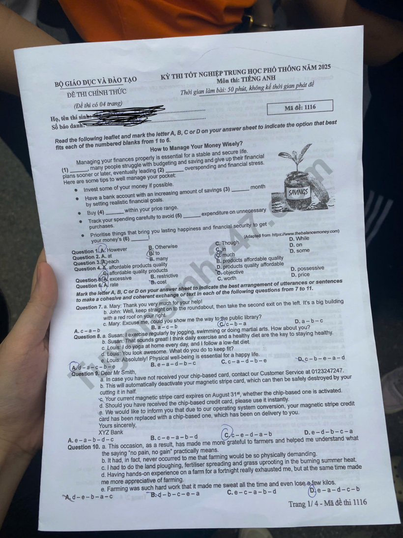 Đáp án, đề thi môn Tiếng Anh mã đề 1116 tốt nghiệp THPT 2025: Cập nhật nhanh nhất, chính xác nhất - 1