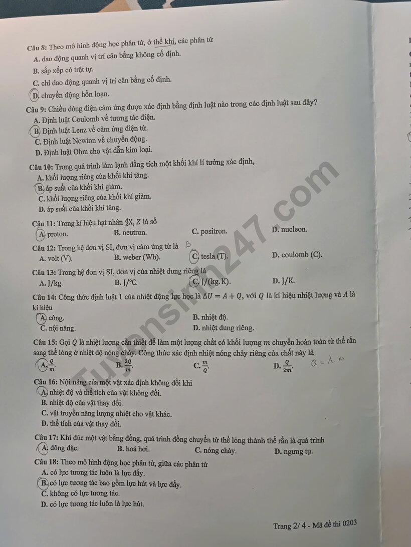 Đáp án gợi ý, đề thi môn Vật lý mã đề 0203 tốt nghiệp THPT 2025 chính xác nhất - 3