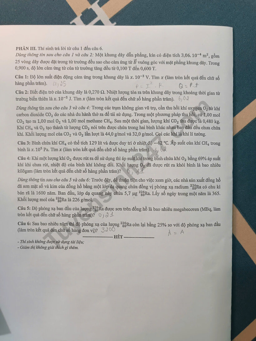 Đề thi môn Vật lý mã đề 0203 thi tốt nghiệp THPT 2025. Ảnh: Tuyensinh247.com