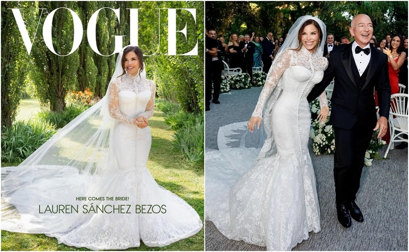 Vợ chồng tỷ phú Jeff Bezos trong không gian tiệc cưới ngày 27/6. (Ảnh: Instagram/ Lauren Sánchez)