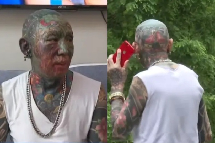 Đến năm 2023, ông đã xăm hoa văn đầy màu sắc lên khắp khuôn mặt. Ảnh: Sohu.