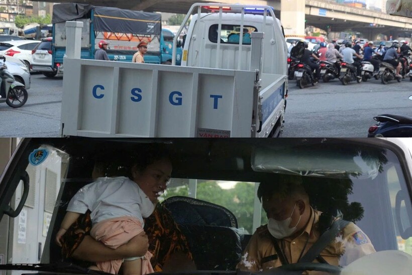 Đại úy Tuấn đã đưa được chị H. và cháu T. đến Bệnh viện Nhi Trung ương an toàn.