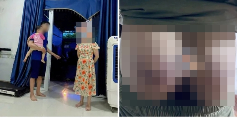 Cô giáo đến nhà phụ huynh phân trần (ảnh trái) và hình ảnh học sinh bị đánh bầm tím phần mông (ảnh phải). Ảnh: Pháp Luật TP.HCM