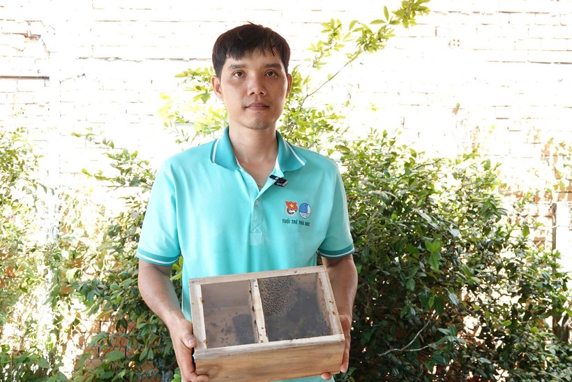 Anh Nguyễn Kim Trọng bỏ phố về quê, thành "vua ong "miền Tây, mỗi tháng thu 2.000 lít mật. Ảnh: VietNamnet