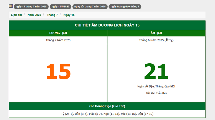 Hôm nay (15/7/2025), có phải ngày đẹp không? - 1