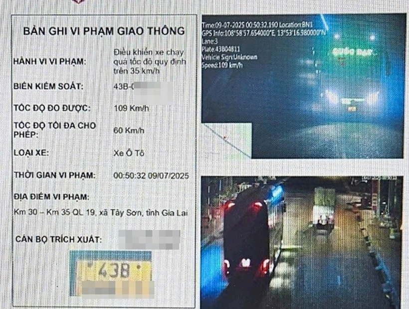Xe khách chạy 109 km/h trên đoạn đường giới hạn 60 km/h. Ảnh: Báo Tuổi trẻ.