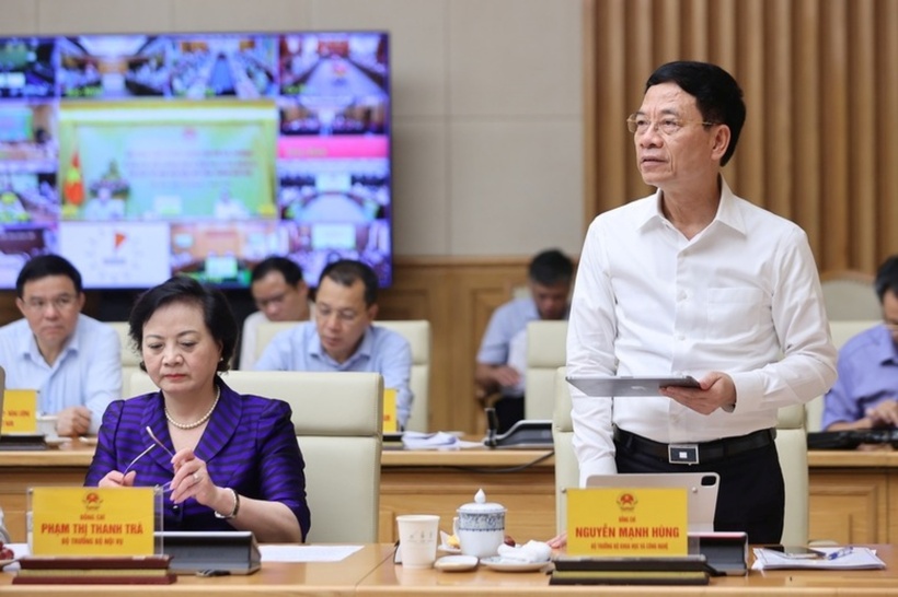 Bộ trưởng Bộ Khoa học và Công nghệ Nguyễn Mạnh Hùng phát biểu tại hội nghị - Ảnh: VGP/Nhật Bắc