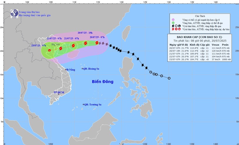 Dự báo hướng di chuyển của bão số 3 (bão Wipha). Ảnh: nhcmf
