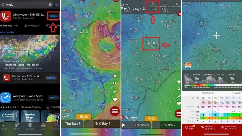Cách xem đường đi của bão trên app Windy