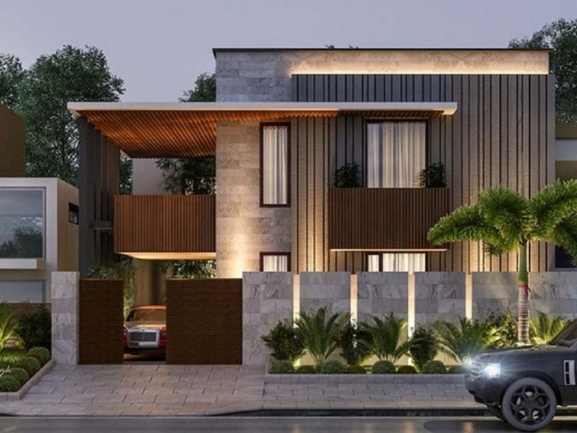 Nhìn thoáng qua mẫu nhà vuông 2 tầng này chúng ta đã thấy rõ sự bề thế, sang trọng và đẳng cấp của gia chủ.