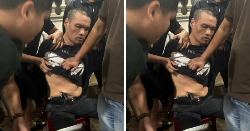 Quỳnh bị bắt khi đang dắt một khẩu súng ở thắt lưng (Ảnh: Công an Quảng Trị).