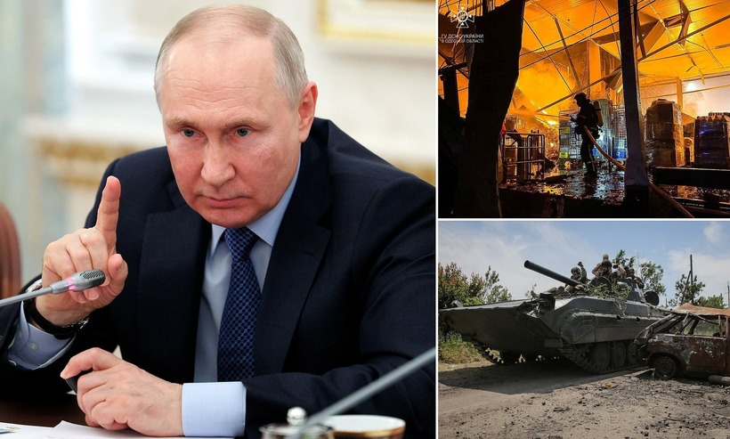 Ông Putin tuyên bố quân đội Nga đang tiến quân "dọc theo toàn bộ chiến tuyến". Ảnh: Daily Mail