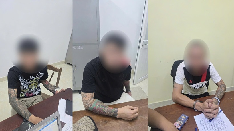 Ba đối tượng xăm trổ tại cơ quan công an. (Ảnh: Công an tỉnh Lâm Đồng)