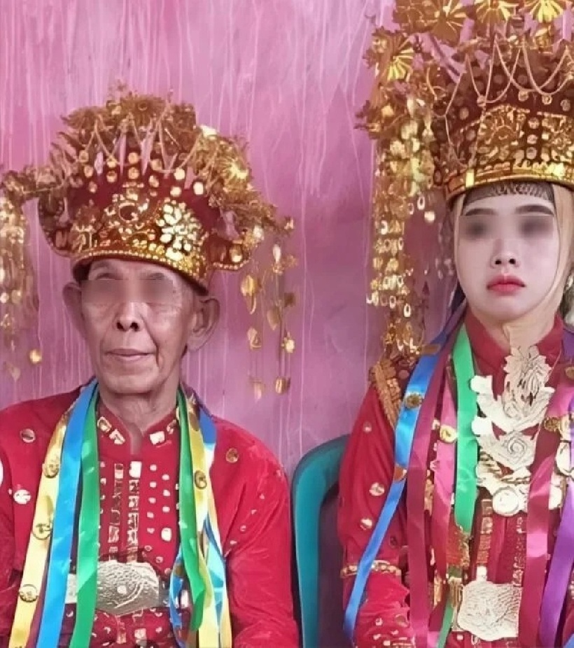 Chú rể Sai-un (73 tuổi) và cô dâu Fitri (27 tuổi). Ảnh: Saostar.