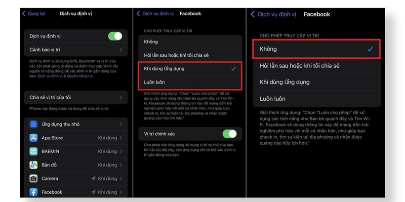 Chọn ứng dụng muốn tắt định vị.