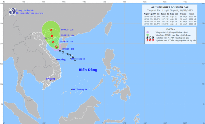 Dự báo vị trí và đường đi của áp thấp nhiệt đới. Ảnh NCHMF