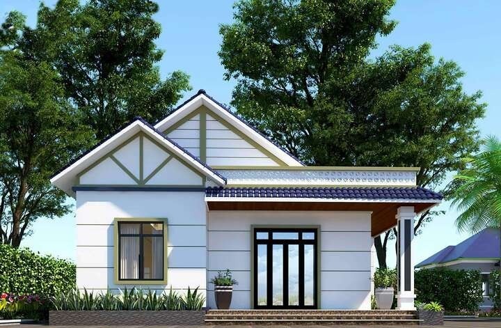 Mẫu nhà cấp 4 nông thôn 250 triệu đồng được thiết kế theo lối hiện đại, lược bỏ các chi tiết trang trí rườm rà, thay vào đó là đường nét tối giản và khỏe khoắn.