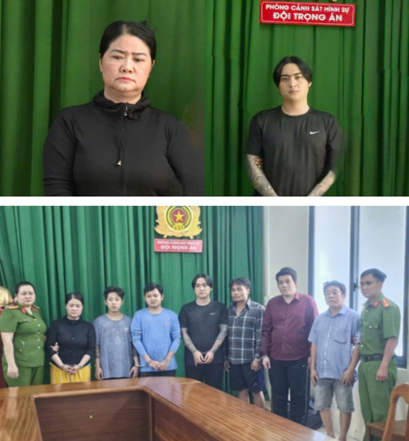 Mẹ con đối tượng Thu Em cùng đồng bọn bị bắt giữ. (Ảnh: Cơ quan công an)