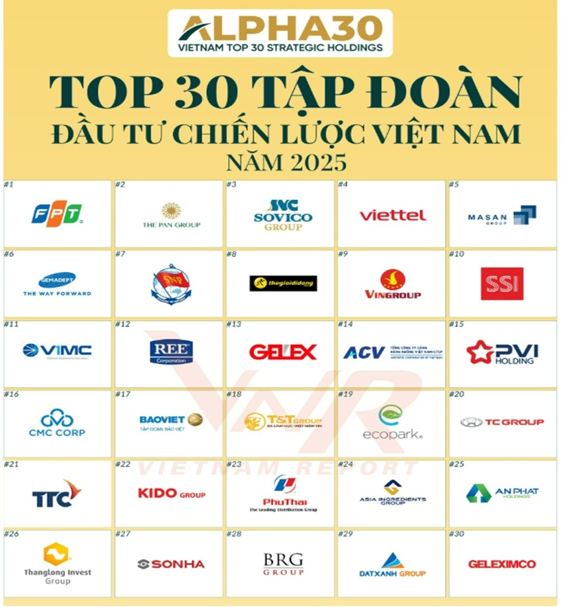 Vietnam Report ra mắt bảng xếp hạng top 30 Tập đoàn đầu tư chiến lược Việt Nam.