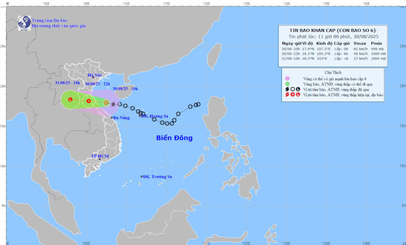 Dự báo đường đi của cơn bão số 6