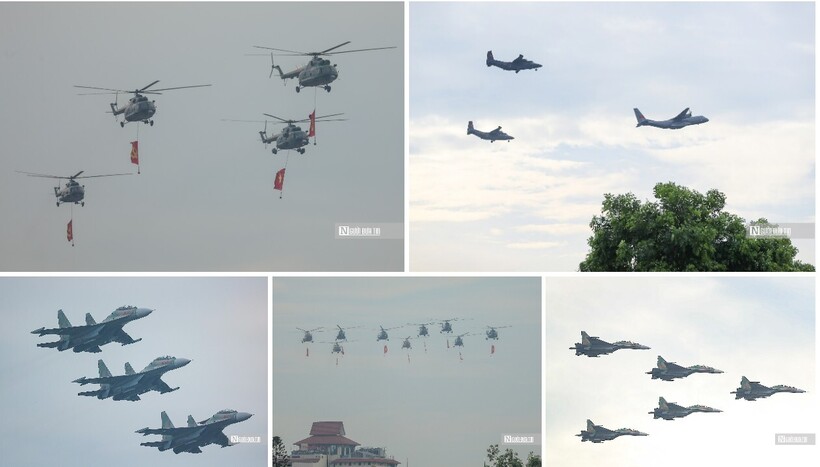Khoảnh khắc biên đội máy bay bay trên bầu trời Hà Nội gây ấn tượng mạnh mẽ với người xem.