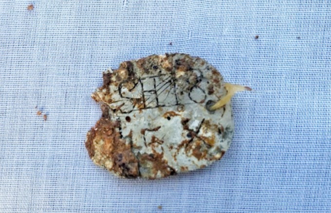 Di vật là biển đeo tay làm bằng nhôm có dòng chữ "SH-18-15X". Ảnh: VnExpress