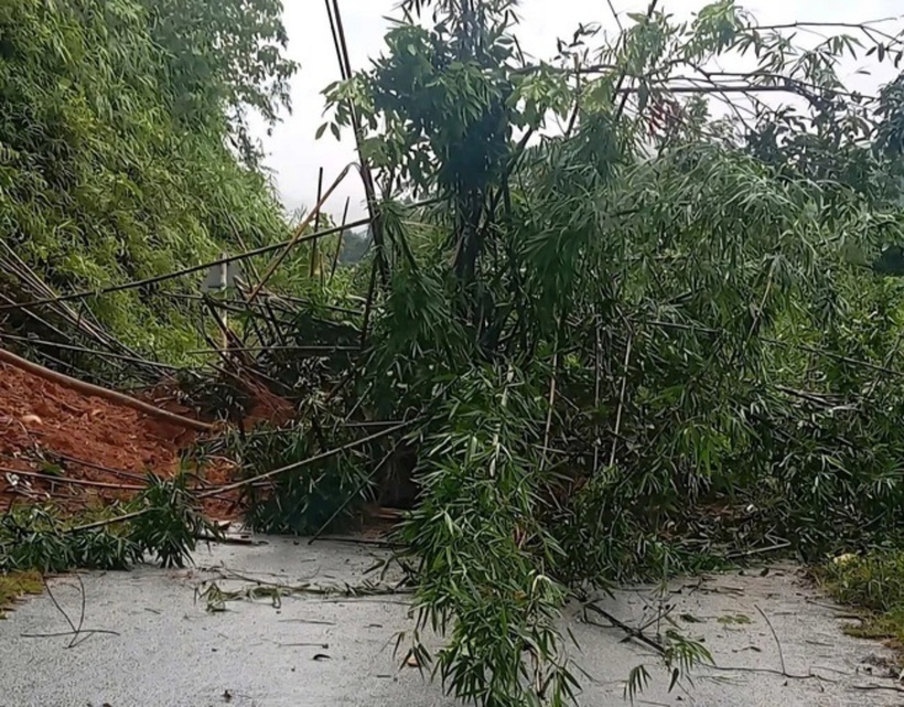 Tuyến đường dẫn vào bản Văng Môn (xã Tam Thái) đã bị sạt lở, gây chia cắt giao thông. Ảnh: Báo Xây dựng.