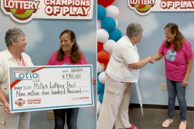 Cô Milly (áo hồng) thay mặt cả nhóm nhận giải. Ảnh: Hoosier Lottery