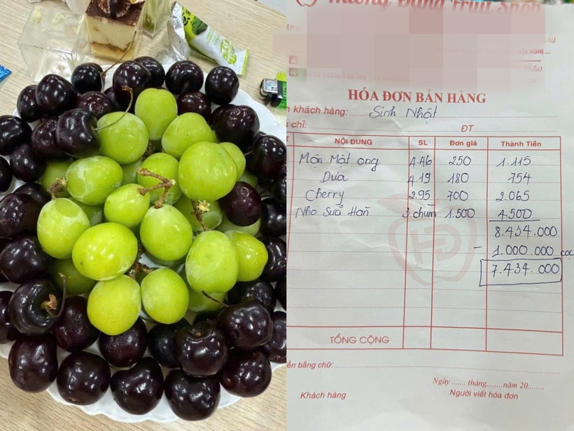 Chùm nho giá 1.500.000 đồng và hóa đơn hoa quả hơn 8.500.000 đồng gây xôn xao mạng xã hội. Ảnh: VTC News.
