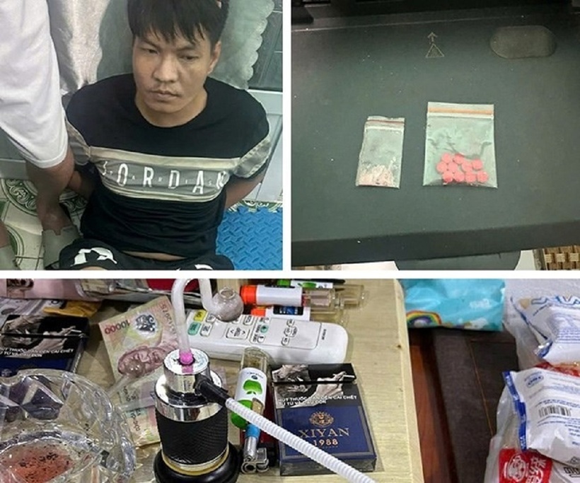 Đỗ Minh Thắng và tang vật thu giữ. Ảnh: Công an Hải Phòng