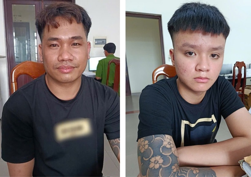 Khỏe và Duy tại cơ quan công an. Ảnh: Báo Long An