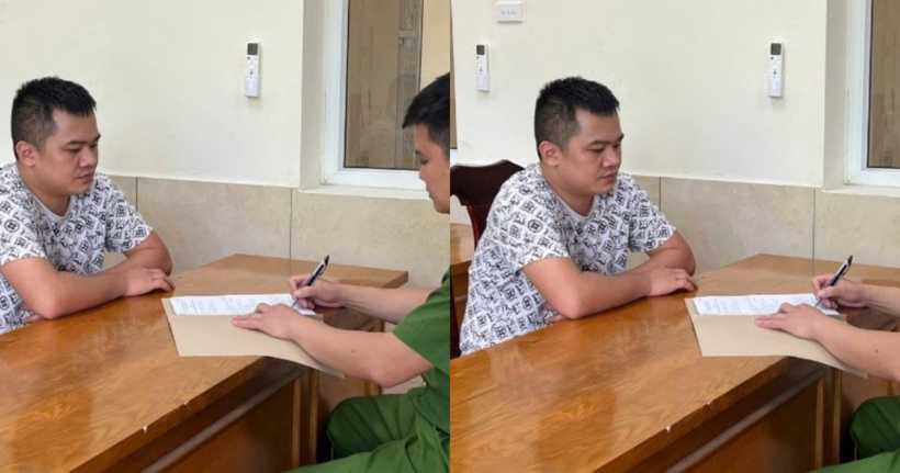Đối tượng truy nã Dương Văn Tú đầu thú cơ quan Công an. Ảnh: Công an Thành phố Hà Nội.