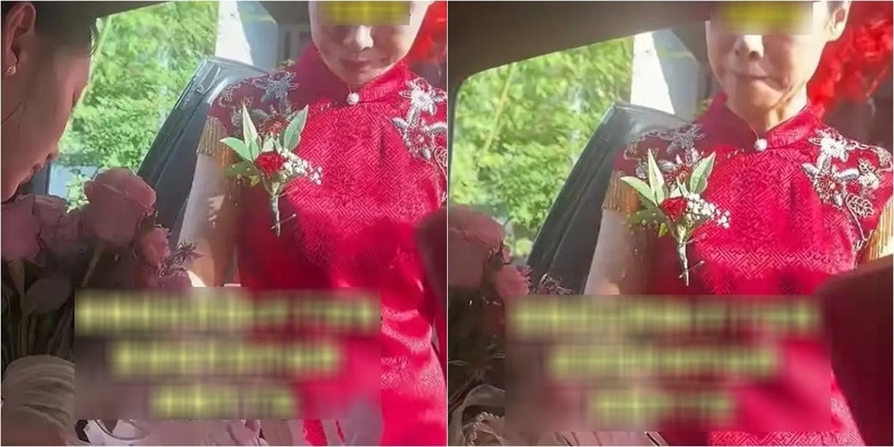 . Bà Xi, mẹ của chú rể, đã vô cùng lúng túng khi cô dâu cũng không chịu xuống xe. Ảnh: 163.com.