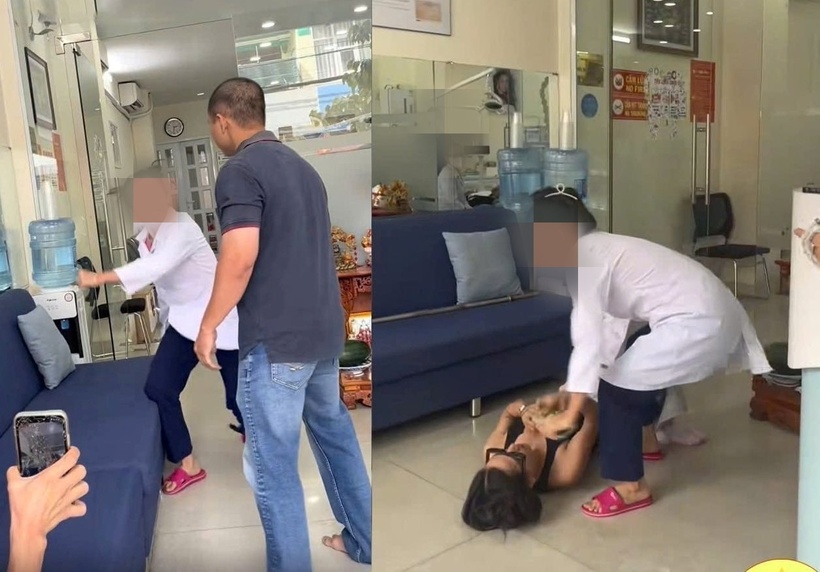 Hình ảnh bác sĩ nha khoa hành hung khách hàng. Ảnh: Công lý