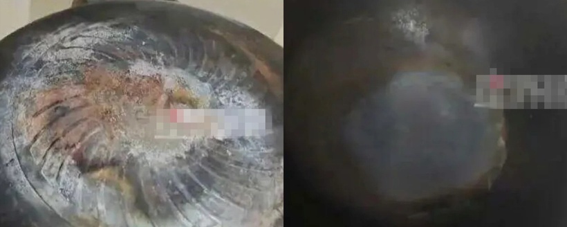 Nồi nước thuốc đã cạn sạch, phần thuốc bên trong cháy khét, hóa than, đáy nồi biến dạng. Ảnh: Saostar.