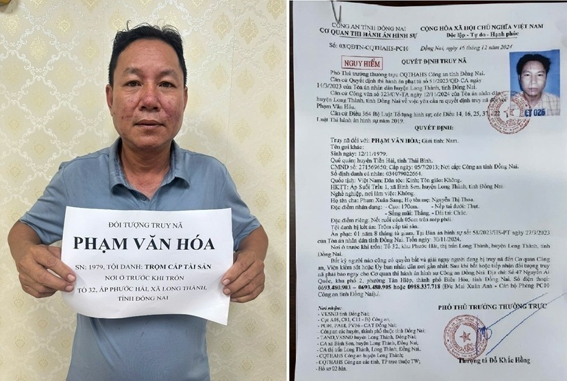 Đối tượng Hóa và Quyết định truy nã. Ảnh: Công an Đồng Nai
