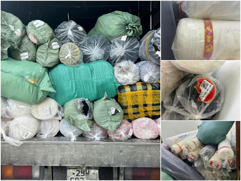 Xe tải thùng kín chở nhiều mặt hàng là vải vóc, không giấy tờ nguồn gốc.