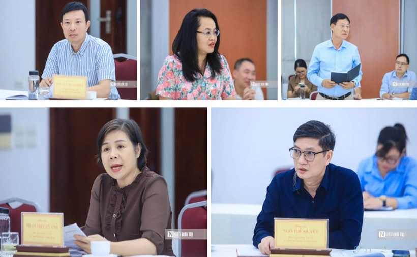 Các đại biểu phát biểu tại cuộc làm việc.