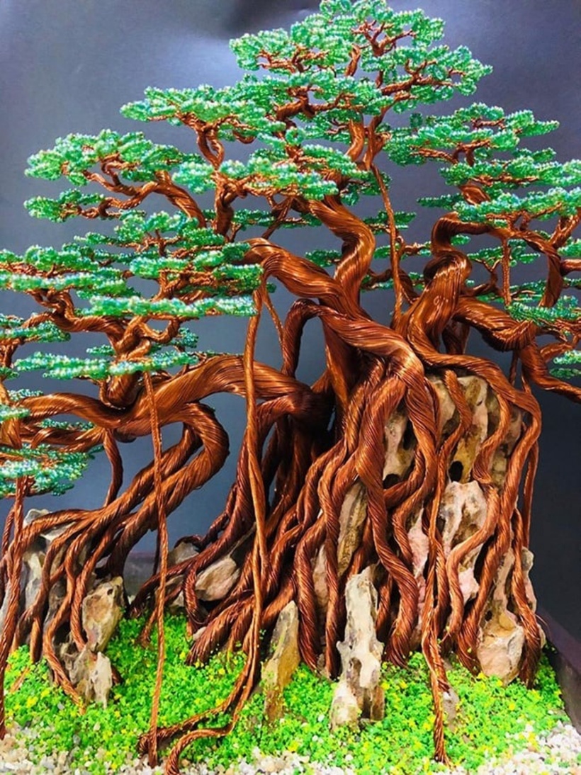 Anh V.T.T (Hải Phòng), chủ nhiệm của một câu lạc bộ bonsai, đã cùng các thành viên tạo ra nhiều tác phẩm nghệ thuật tinh xảo từ dây đồng và nhôm. Với đôi tay khéo léo và khiếu thẩm mỹ cao, những "siêu cây" bonsai này đã được thị trường đón nhận nồng nhiệt, có cây đạt giá trị lên tới hàng chục triệu đồng.