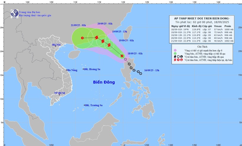 Áp thấp nhiệt đới đang mạnh lên thành bão số 8 trên Biển Đông. (Nguồn: NCHMF)