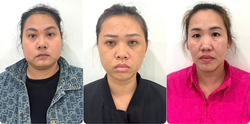 Các đối tượng (từ trái qua phải): Nguyễn Thị Thu Ngân; Phạm Thị Ngọc Thúy; Nguyễn Thị Hoa. Ảnh BCA