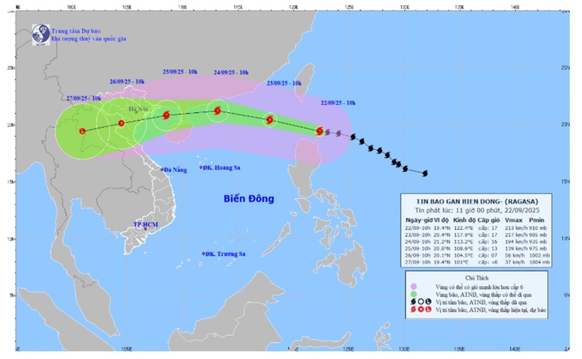 Hướng đi của bão Ragasa. (Ảnh: nchmf)