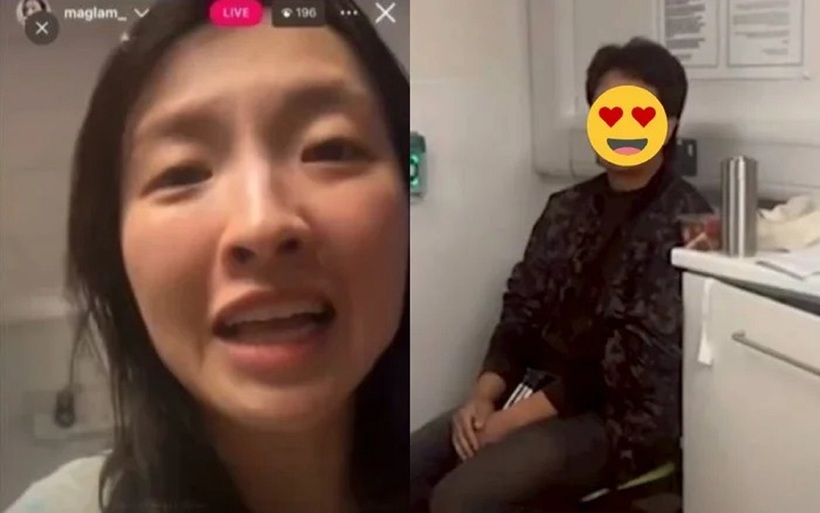 Ca sĩ Lâm Hân Đồng liên tục kêu cứu, quay video hướng về một người đàn ông lạ mặt. Ảnh chụp màn hình