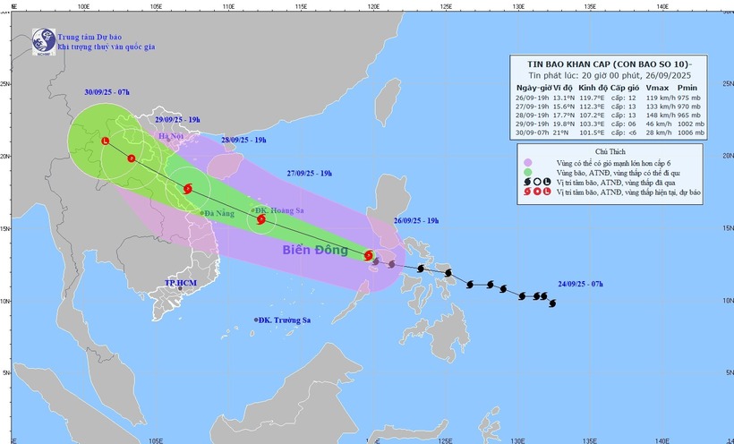Hướng di chuyển của cơn bão số 10