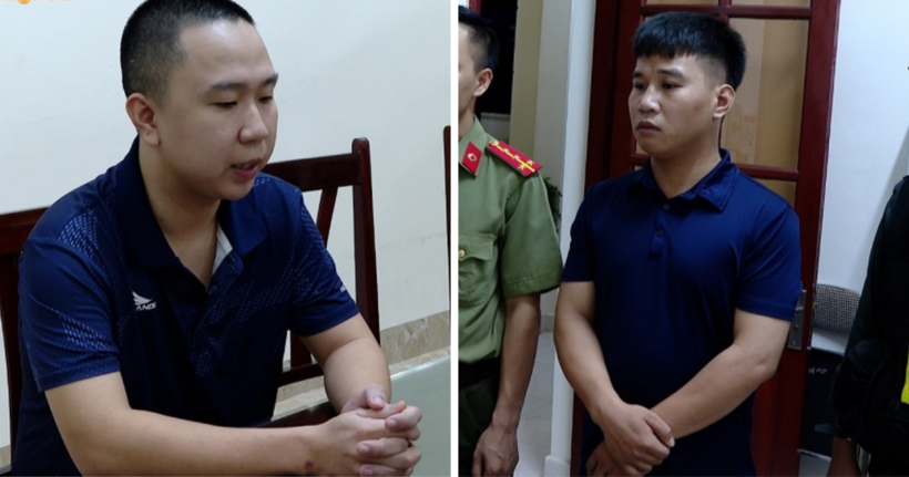 Bị can Nguyễn Văn Phượng và Nguyễn Duy Hoàng tại cơ quan công an. (Ảnh: Công an Lạng Sơn)